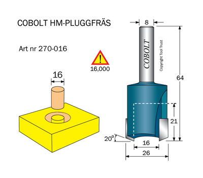 Cobolt HM Pluggfräs D=16 S=8