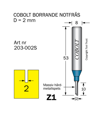 Cobolt Notfräs D=2 L=10 Z=1 S=8