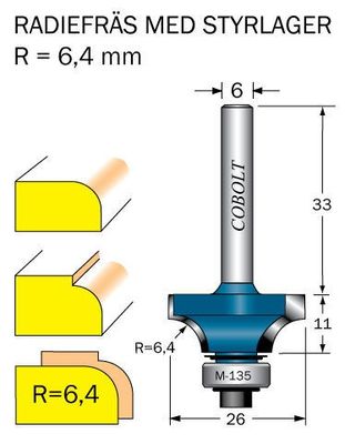 Cobolt Avrundningsfräs R=6.4, D=25,8