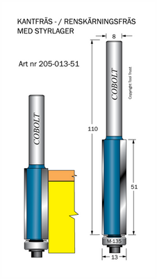 Cobolt Kantfräs D=13 L=51 TL=110