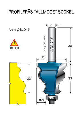 Cobolt Sockelfräs L=33, D=32, S=8