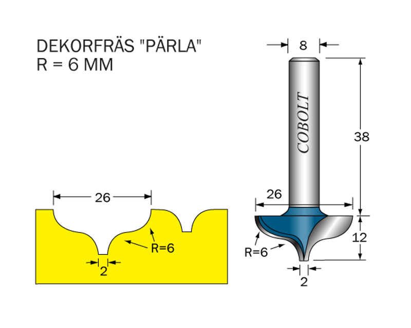 Cobolt Dekorfräs D=26 R=6 S=8