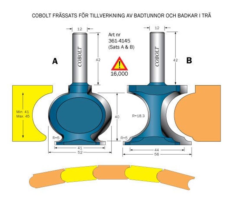 Cobolt Badtunnefrässats R=18,3 S=12