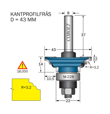 Cobolt Kantprofilfräs R=3.2 D=43 L=14 F=10.5 S=8