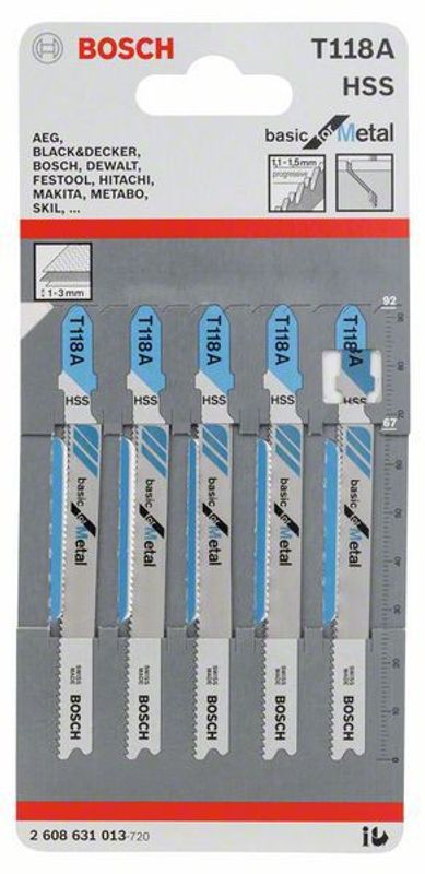 Bosch T118A Sticksågsblad Tunnplåt 1-3 mm (5-P)