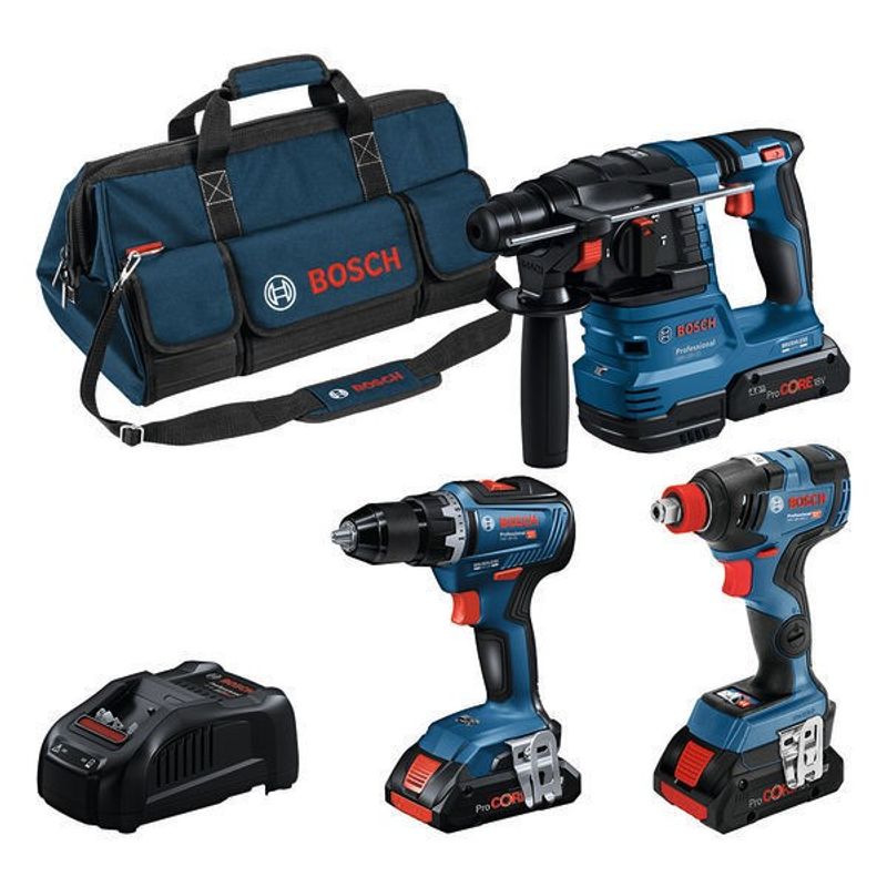 Bosch Sats med tre verktyg 18V: GSR 18V-55 + GDX 18V-200 + GBH 18V-22 + 3x4.0Ah