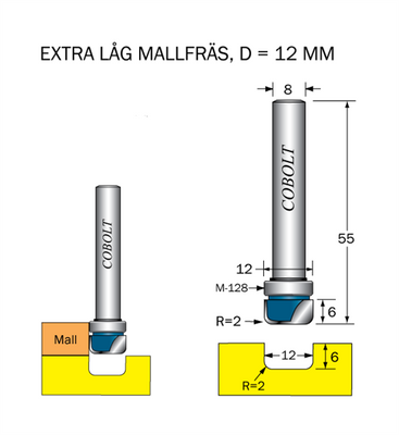 Cobolt Mallfräs med lager R=2 D=12 L=6 S=8