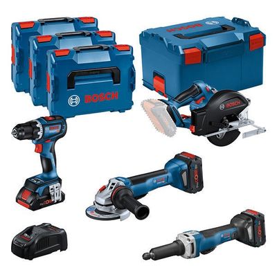 Bosch Verktygsset 18V GSR 18V-90C + GWS 18V-15 PSC + GKM 18V-50 + GGS 18V-23 PLC + 1 st. 4,0 Ah (PC) + 2 st. 5,5 Ah (PC) + GAL 1880CV