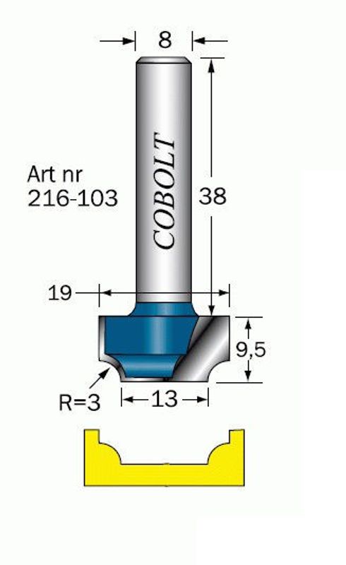 Cobolt Radiefräs R=3 L=95