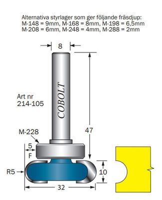 Cobolt Siddekorfräs L=10, F=5 D=32 S=8