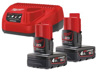Milwaukee M12 NRG-402 Batteripaket 12V (Laddare + 2x4,0ah)