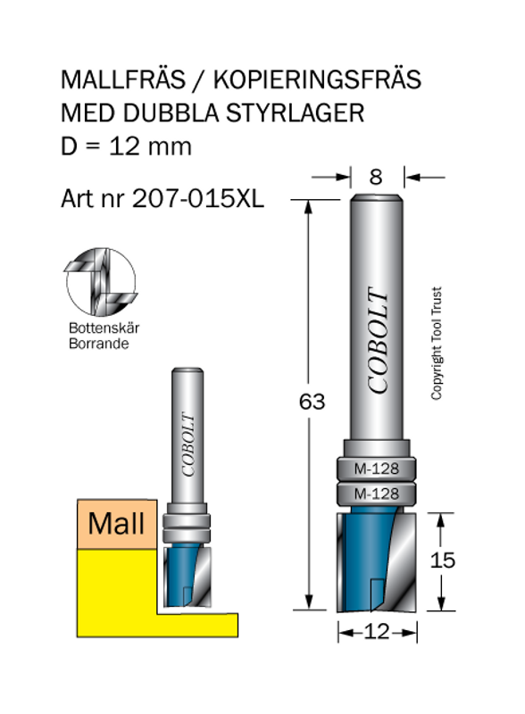 Cobolt Mallfräs D=12 L=15 TL=63