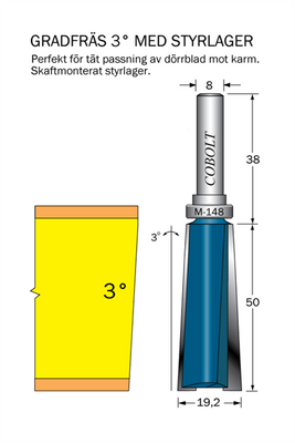 Cobolt Gradfräs 3° med styrlager M-148 S=8 D=19,2
