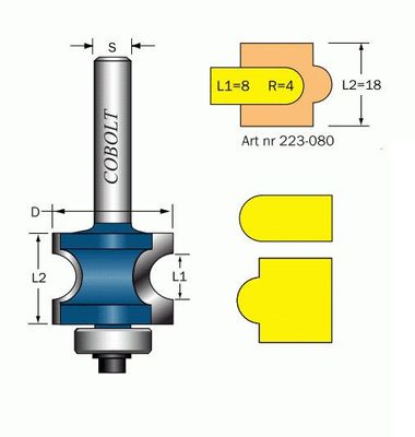 Cobolt Halvstavfräs R=4 L1=8 L2=18