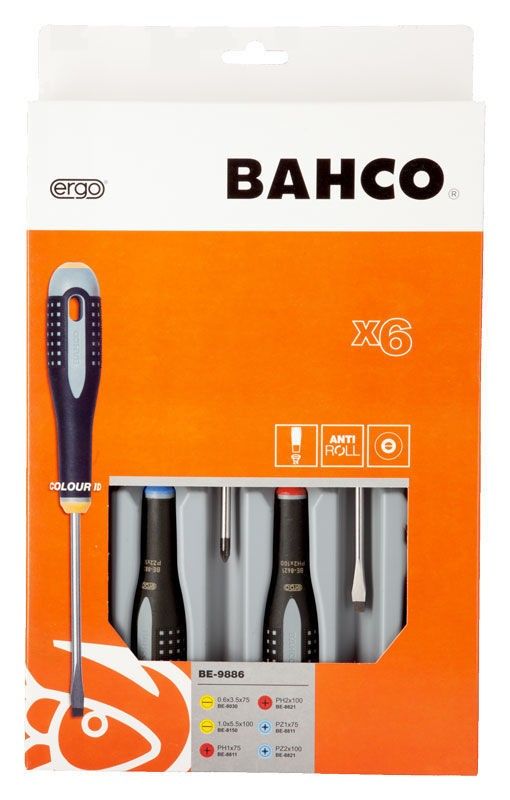 Bahco BE-9886 Skruvmejselsats Ergo (SP/PH/PZ)