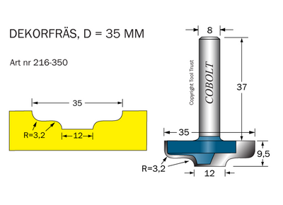 Cobolt Dekorfräs D1=35 R=32 D2=12