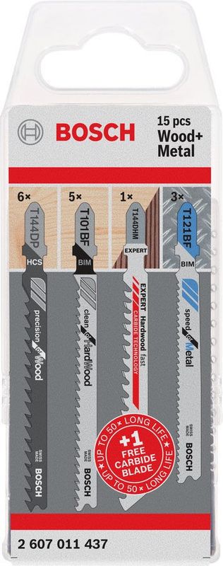 Bosch Sticksågbladsats för trä och metall 15-delar