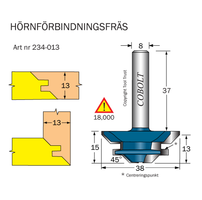 Cobolt Hörnförbindningsfräs L=13mm S=8mm D=38