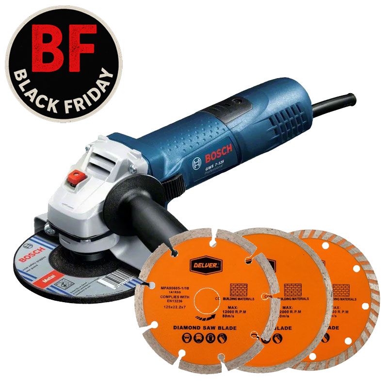 Bosch GWS 7-125 C Vinkelslipspaket inkl 3st diamantklingor