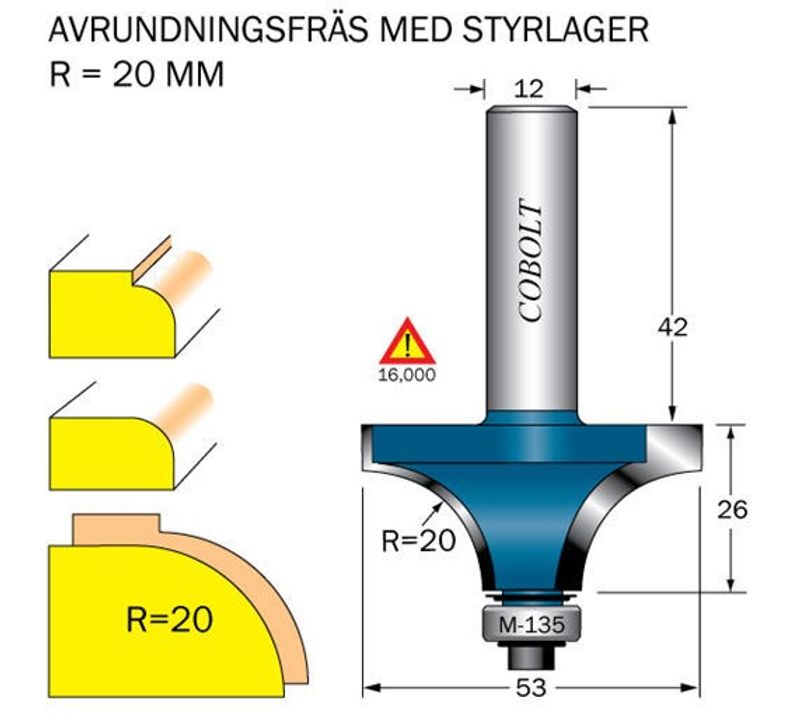 Cobolt Avrundningsfräs R=20 D=53 S=12