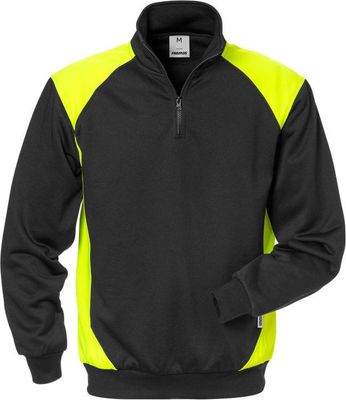 Fristads Sweatshirt Kort dragkedja 7048 SHV Svart/Varsel Gul