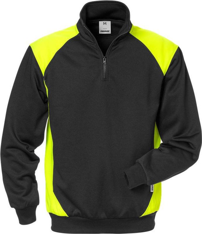 Fristads Sweatshirt Kort dragkedja 7048 SHV Svart/Varsel Gul