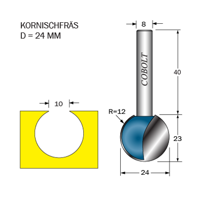 Cobolt Kornischfräs R=12 D=24 L=23 S=8