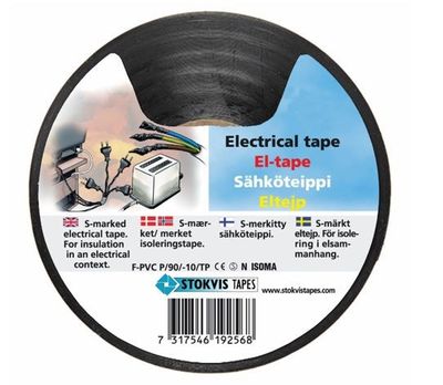 Stokvis Eltejp PVC Svart S-märkt 19mm x 20m