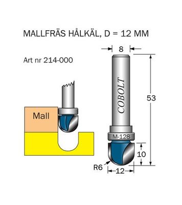 Cobolt Mallfräs hålkäl D=12 L=10 R=6 S=8