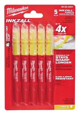 Milwaukee INKZALL Gul Överstrykningspenna - Slitstark och Giftfri 4-P