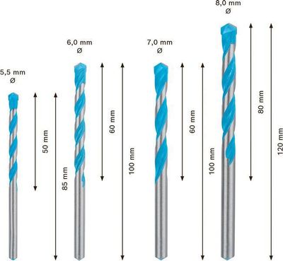 Bosch Expert MultiConstruction CYL-9 borrsats, 5,5/6/7/8 mm, 4 st.