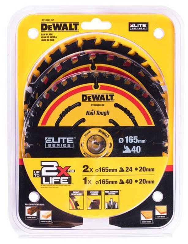 DeWalt DT10397 Sågklingssats 165x20mm 2x24T 1x40T