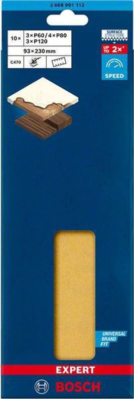 Bosch Expert C470 slippappersats för planslipar, 93 x 230 mm, G 3 x 60/4 x 80/3 x 120, 10 st.