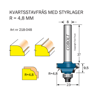 Cobolt Kvartsstavfräs R=4.8 D=23 S=8