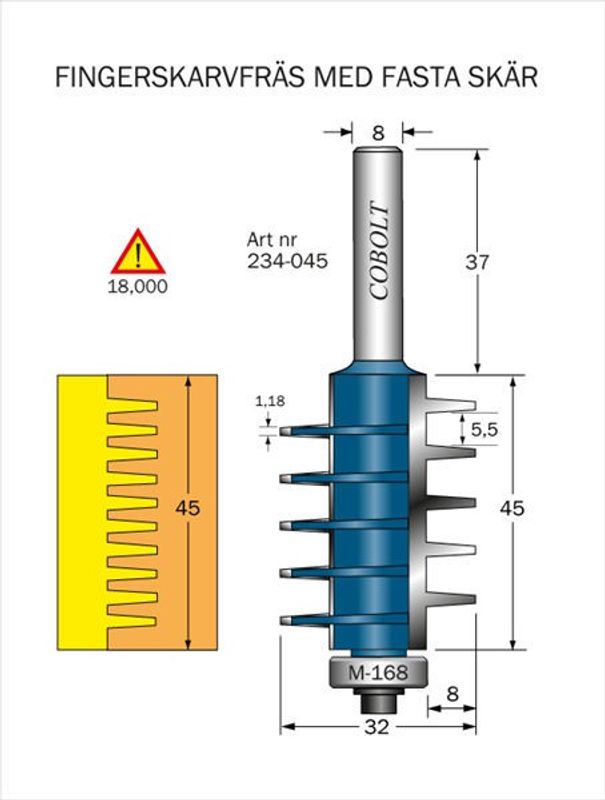 Cobolt Fingerskarvfräs L=45 D=32 S=8