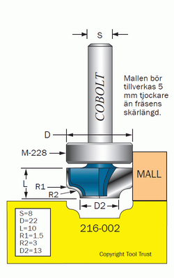 Cobolt Dekorfräs m skaftlager M-228 D=22