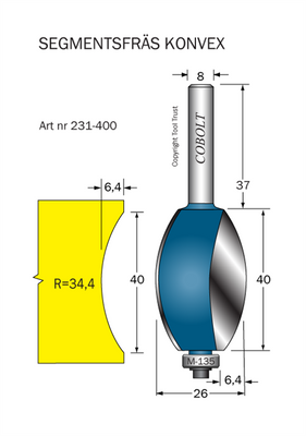 Cobolt Segmentfräs Konvex R=34.4 L=40 F=6.4 D=26 S=8