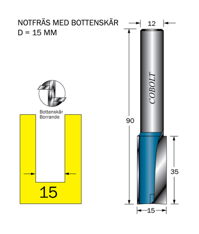 Cobolt Notfräs D=15 L=35 TL=90 S=12