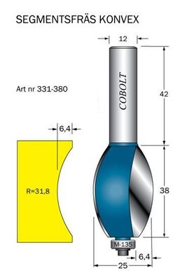 Cobolt Segmentfräs Konvex L=38 F=6 S=12
