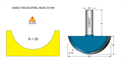 Cobolt Hålkälsfräs R=35 D=69.3 L=30 TL=71 S=12
