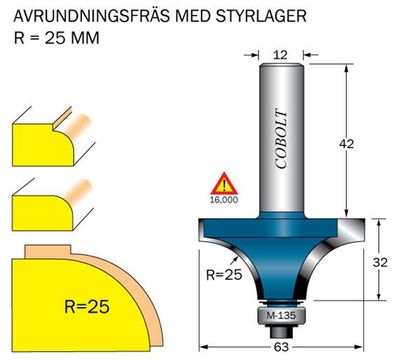 Cobolt Avrundningsfräs R=22. L=28 D=57