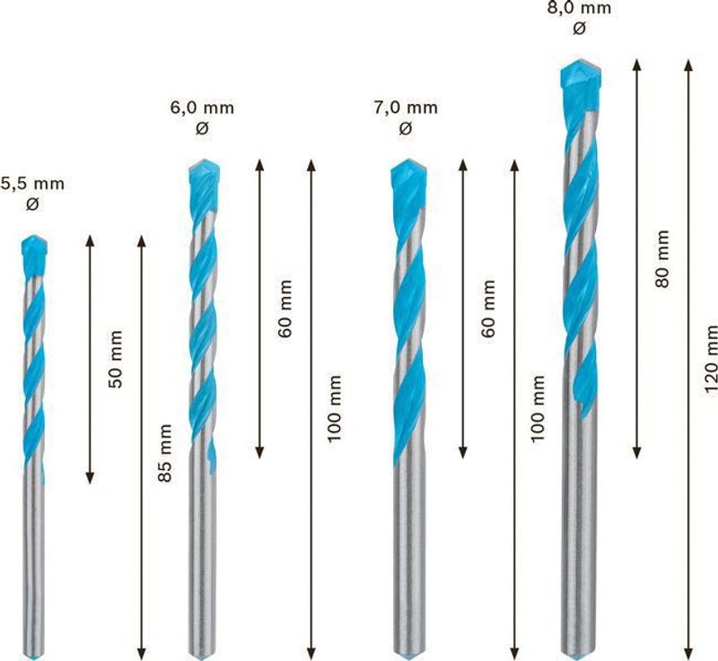 Bosch Expert MultiConstruction CYL-9 borrsats, 5,5/6/7/8 mm, 4 st.
