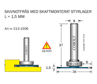 Cobolt Skivnotfräs L=1,5 / F=6 D=36 S=8
