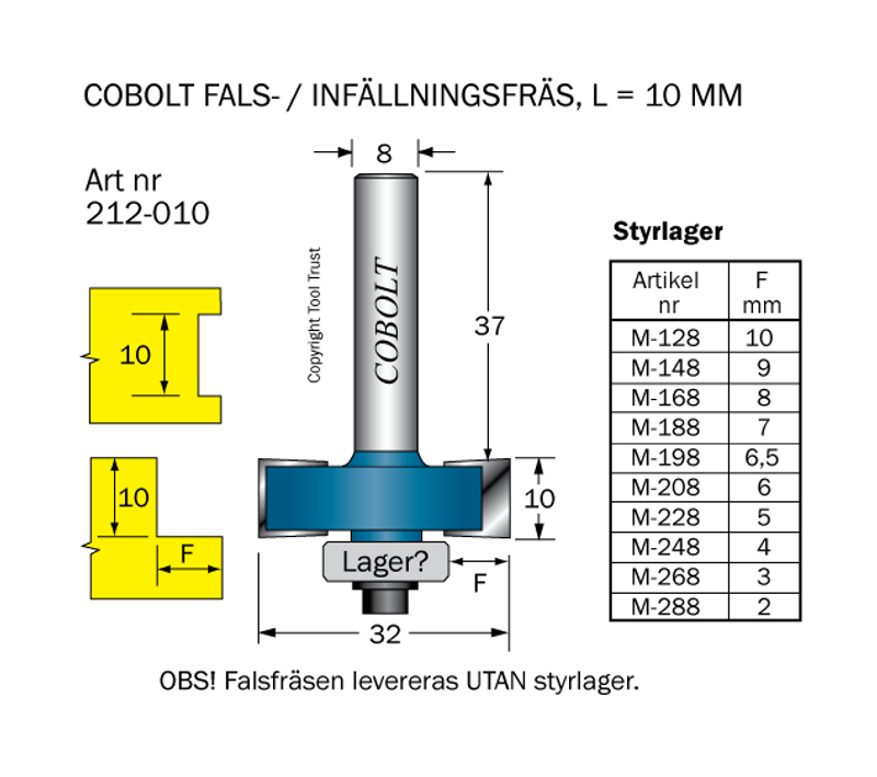 Cobolt Falsfräs L=10 D=32 S=8