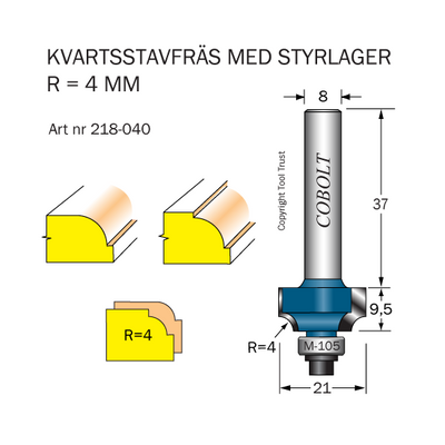 Cobolt Kvartsstavfräs R=4 D=21 S=8
