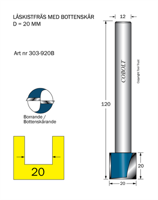 Cobolt Låskistfräs D=20 L=20 TL=120 S=12