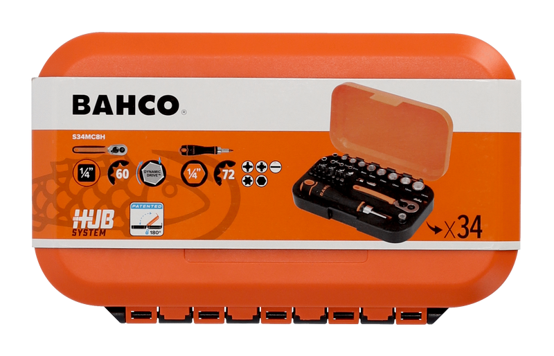 Bahco S34MC8H Hyls-/bitssats 1/4" - 34 delar