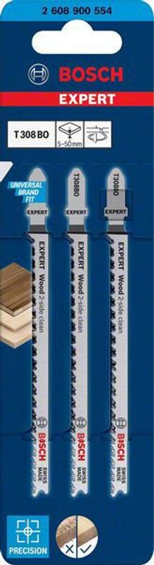Bosch Expert ‘Wood 2-side clean’ T 308 BO sticksågblad, 3 st