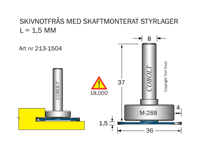Cobolt Skivnotfräs L=1,5 / F=4 D=36 S=8