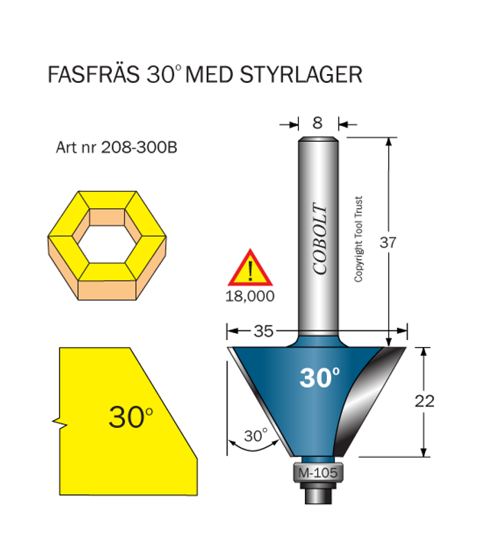 Cobolt Fasfräs m lager 30grad F=25
